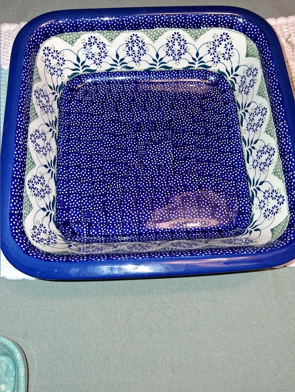 POLISH POTTERY SQUARE 10 × 10 DEEP DISH CASSEROLE UNIKAT LIMITED CYNDIA FLORAL